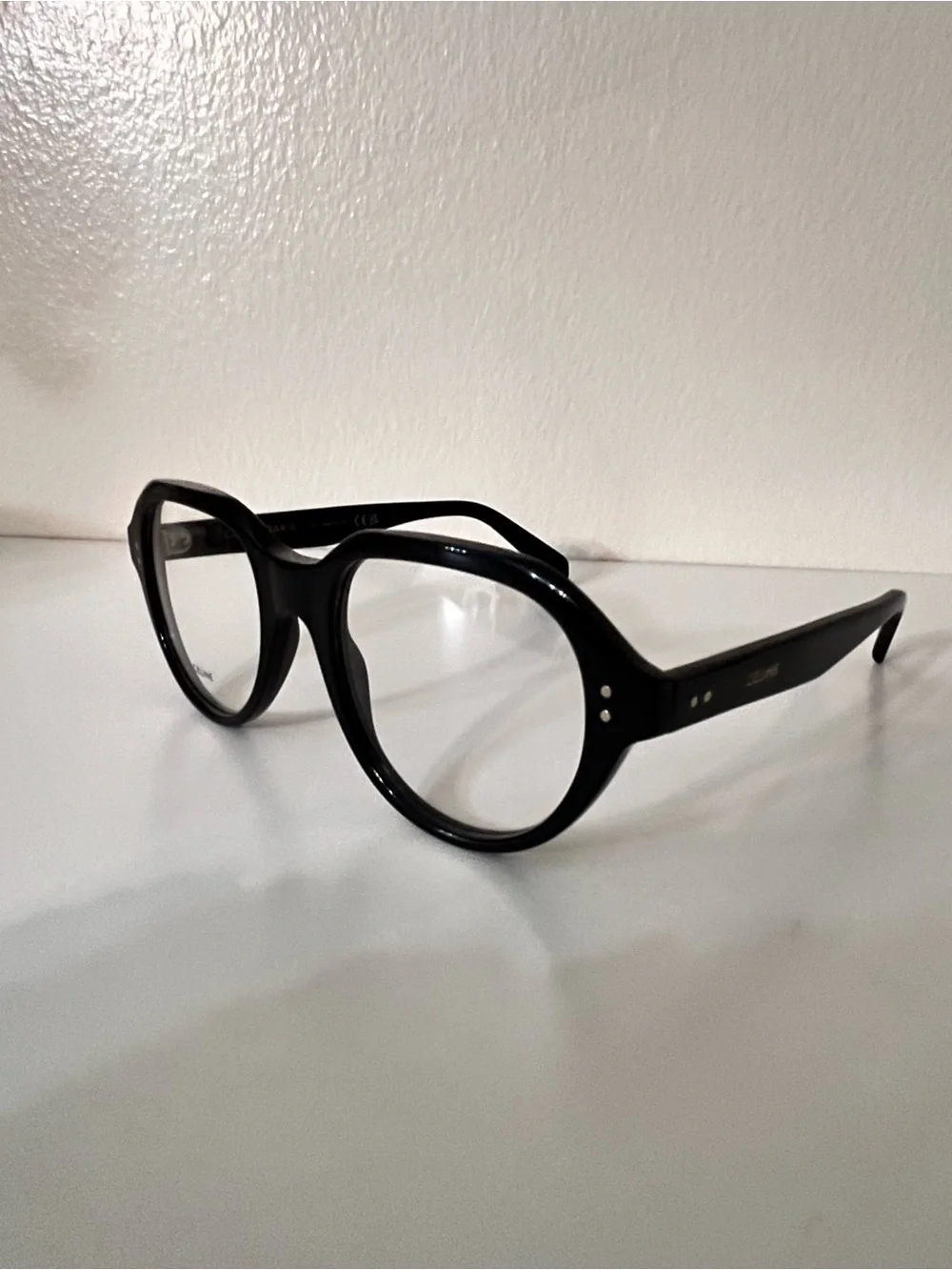 Celine Black Round Acetate Glasses with Clear Lenses